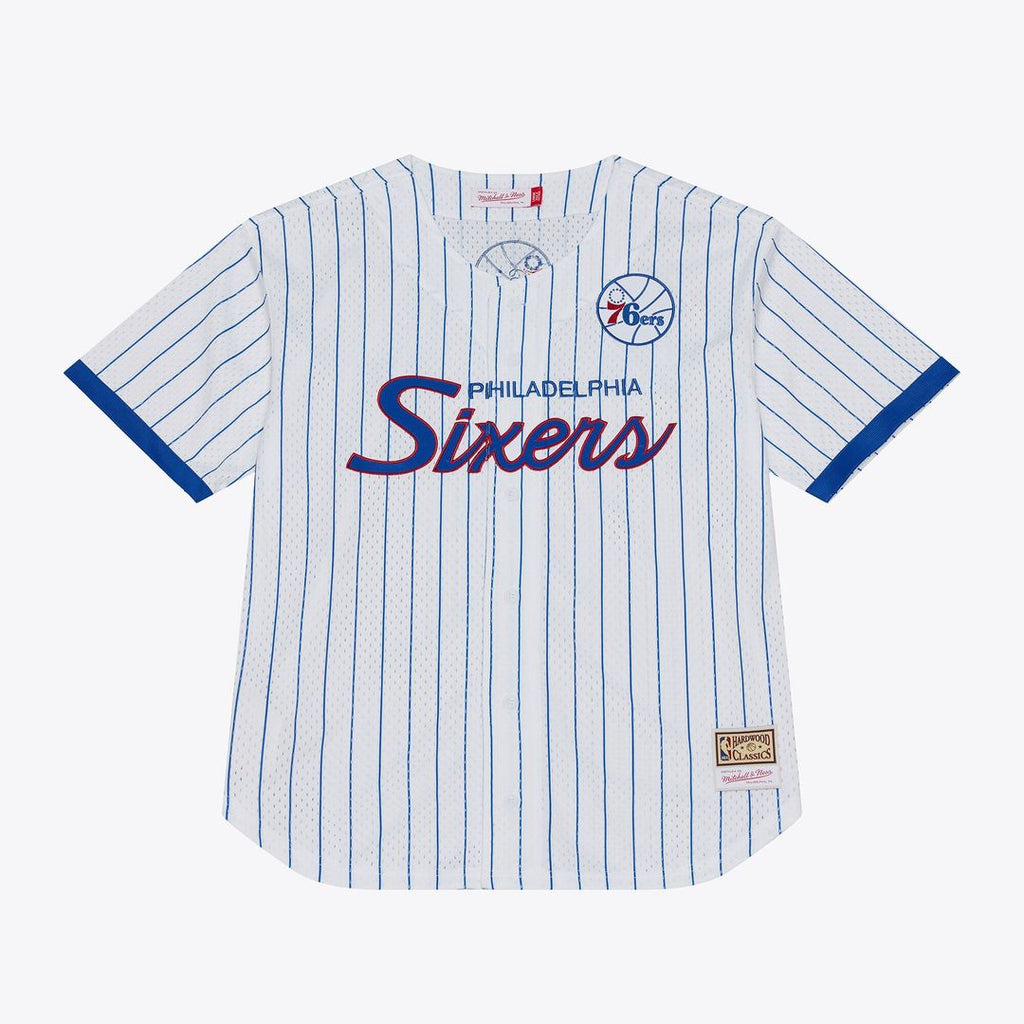 Philadelphia 76ers Mitchell & Ness Head Coach Pinstripe Mesh Full-Button Baseball Jersey - White