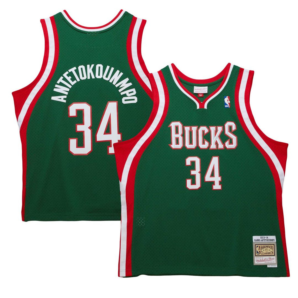 Giannis Antetokounmpo Milwaukee Bucks Mitchell & Ness 2013/14 Hardwood Classics Swingman Jersey - Hunter Green