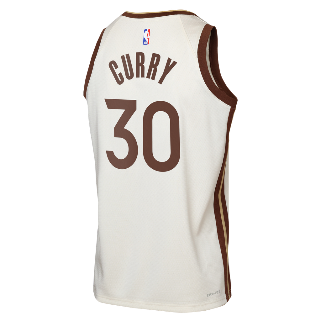 Stephen Curry Golden State Warriors Nike Youth Swingman Finished Badge Player Jersey - City Edition - Tan