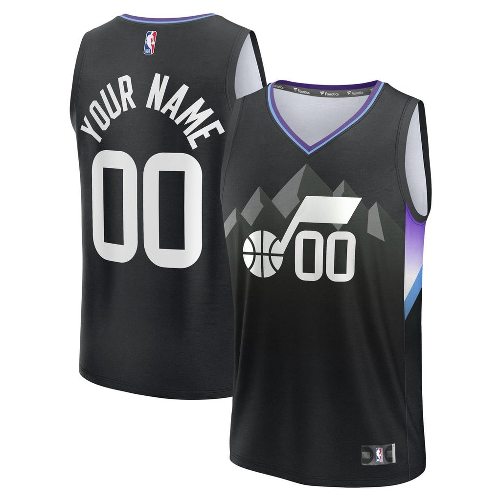 Utah Jazz Fanatics Youth Fast Break Custom Replica Jersey - Black  - Statement Edition