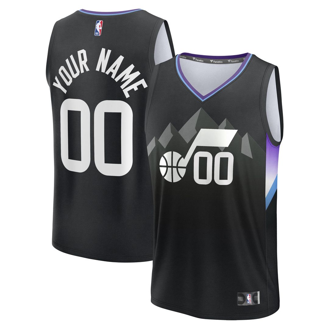 Utah Jazz Fanatics Youth Fast Break Custom Replica Jersey - Black  - Statement Edition