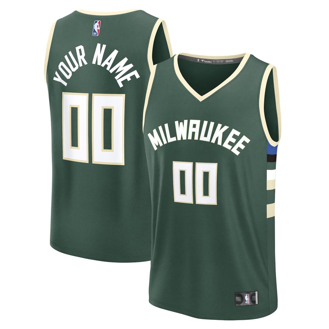 Milwaukee Bucks Fanatics Youth Fast Break Custom Replica Jersey - Black  - Statement Edition
