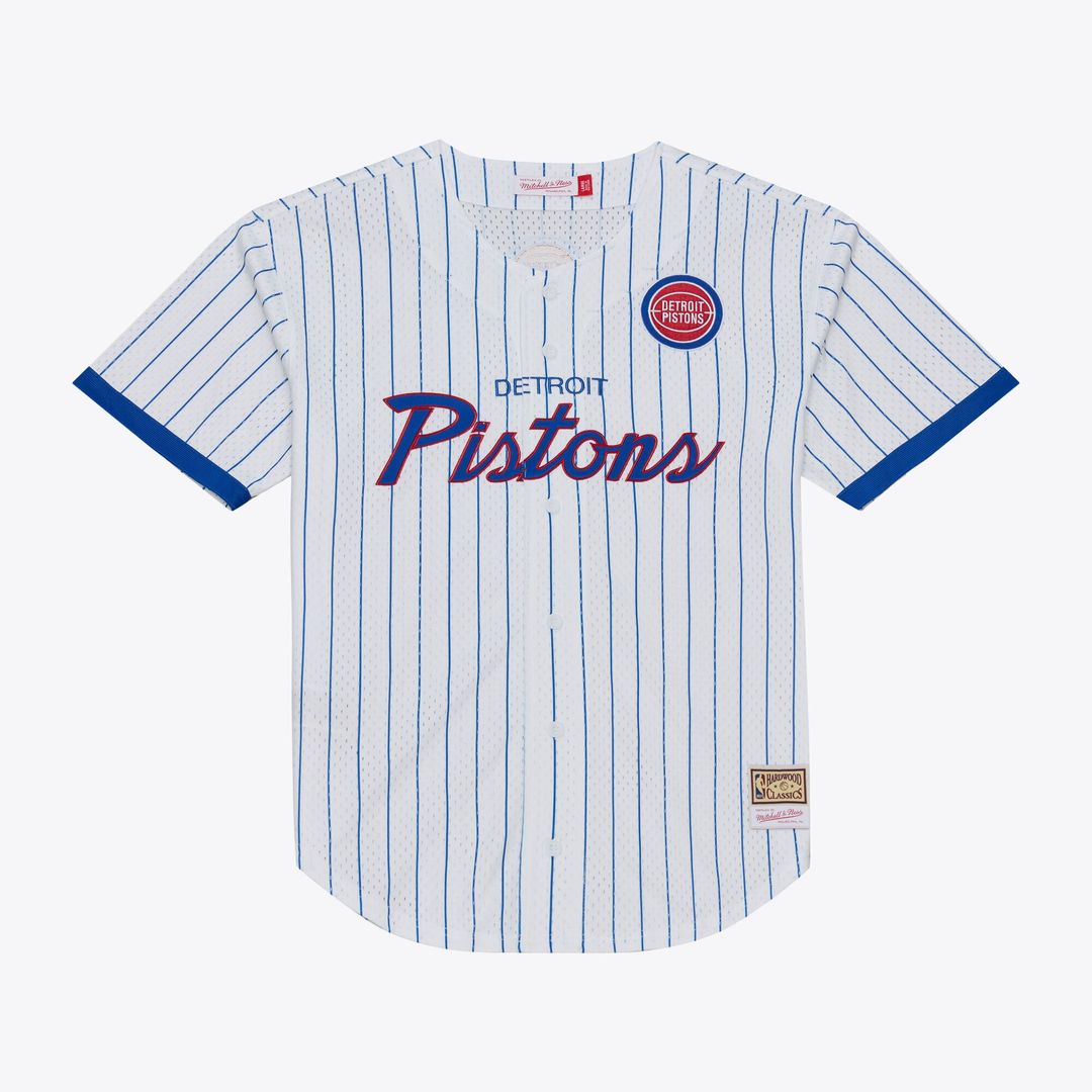 Detroit Pistons Mitchell & Ness Head Coach Pinstripe Mesh Full-Button Baseball Jersey - White