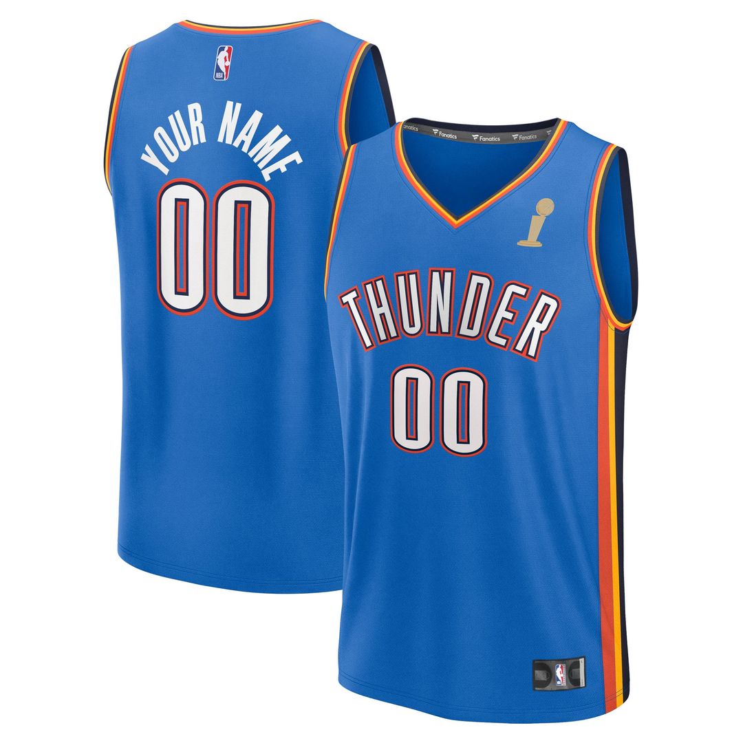 Fanatics  Oklahoma City Thunder  Youth Blue 2025 NBA Finals Champions Fast Break Replica Custom Jersey - Icon Edition