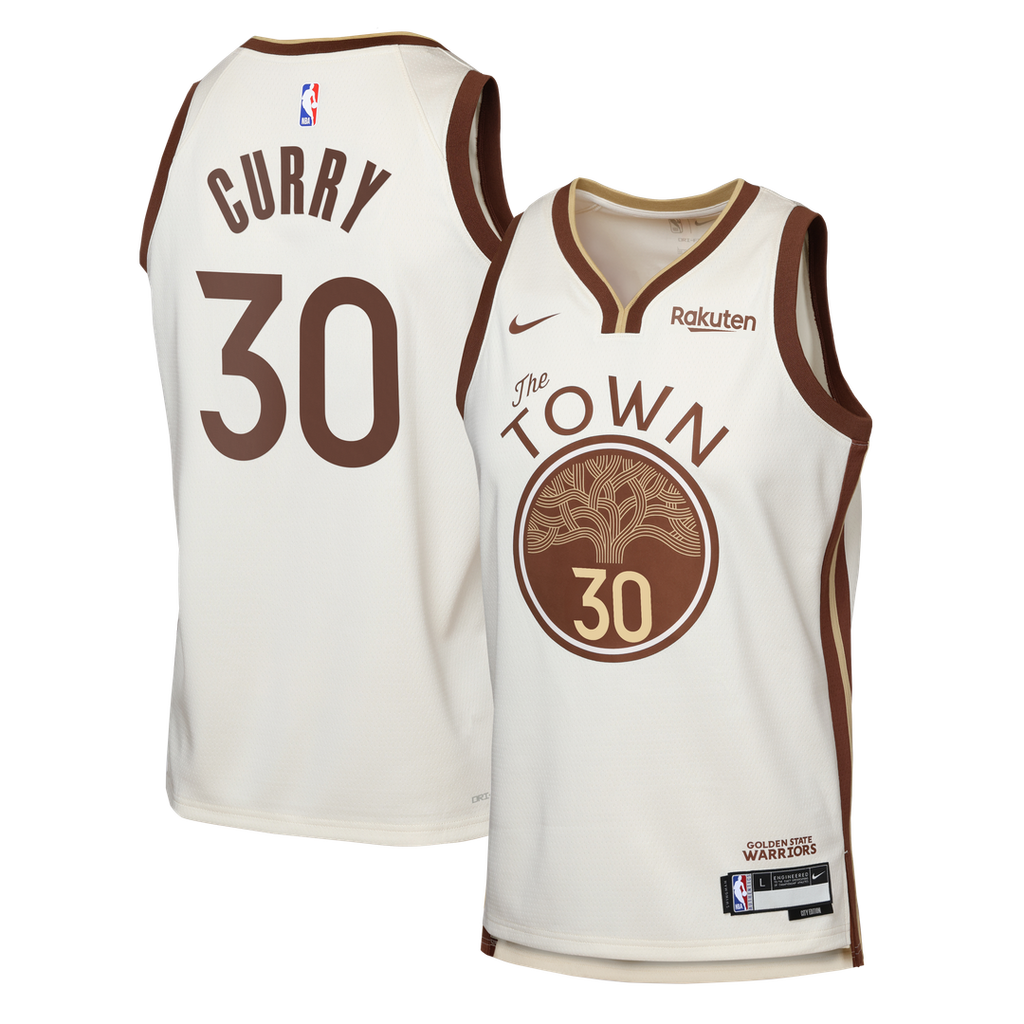 Stephen Curry Golden State Warriors Nike Youth Swingman Finished Badge Player Jersey - City Edition - Tan