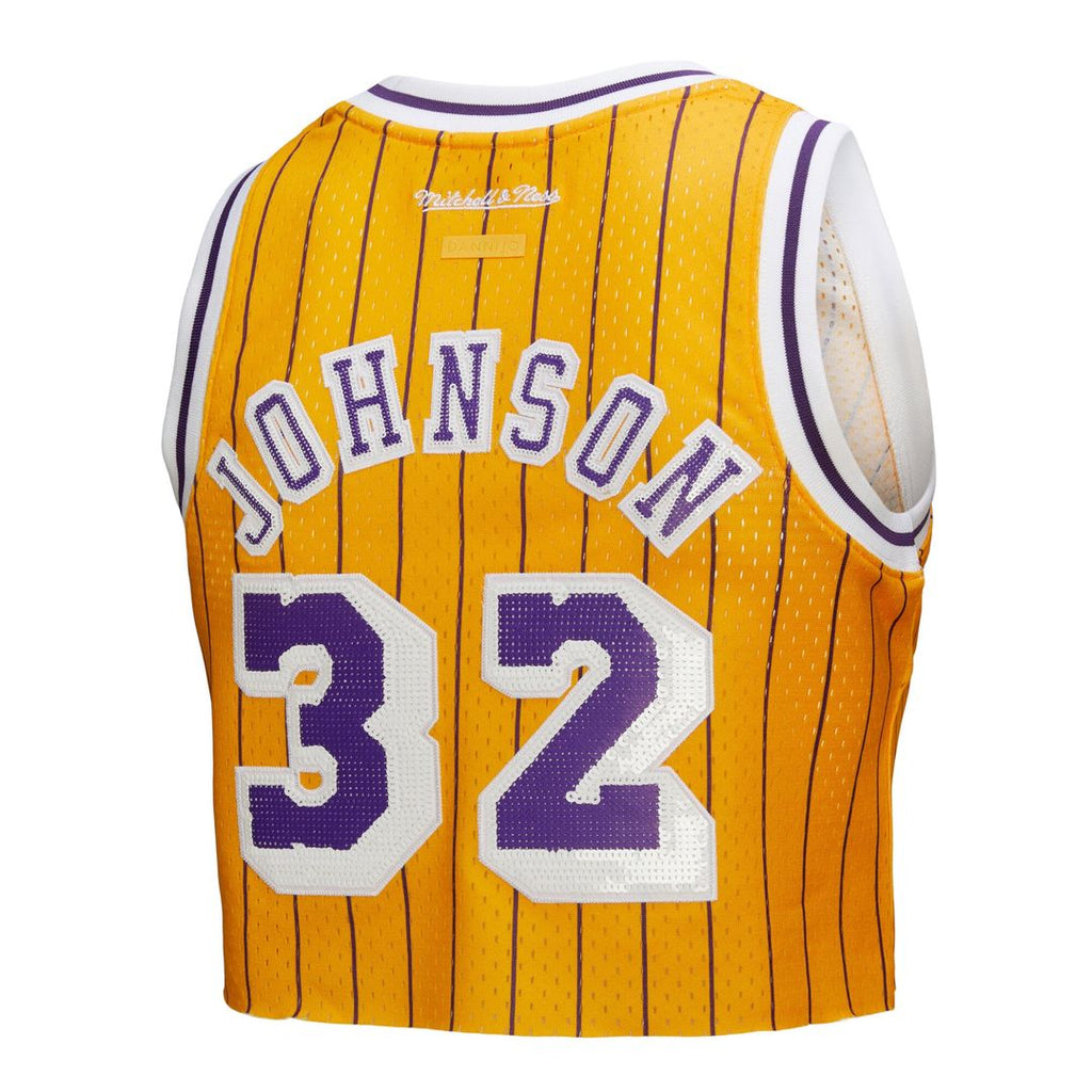 Magic Johnson Los Angeles Lakers Mitchell & Ness x DANNIJO Women's Fashion Cropped Basketball Jersey - Yellow