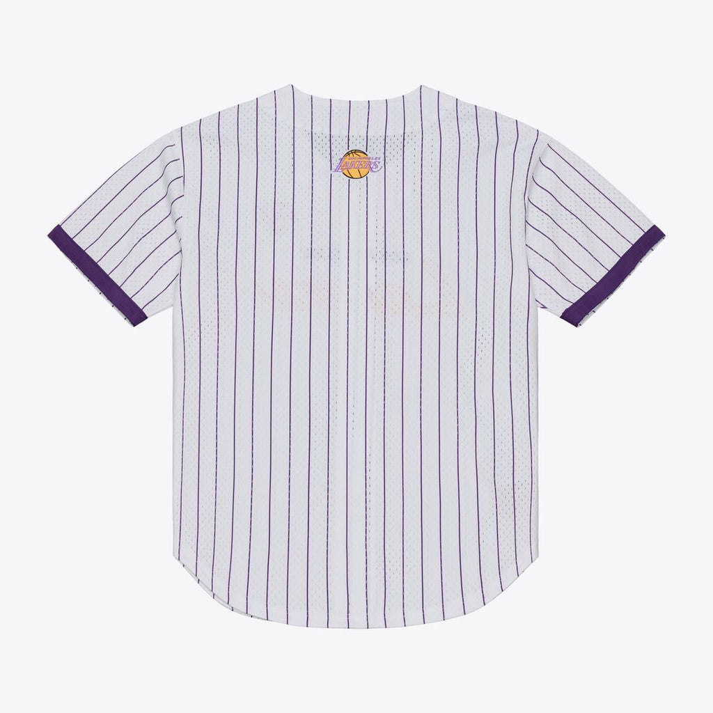 Los Angeles Lakers Mitchell & Ness Head Coach Pinstripe Mesh Full-Button Baseball Jersey - White