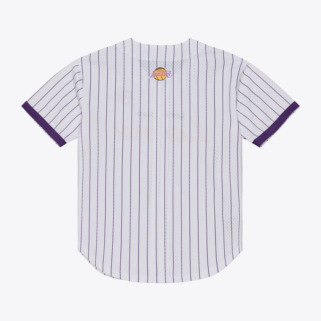Los Angeles Lakers Mitchell & Ness Head Coach Pinstripe Mesh Full-Button Baseball Jersey - White