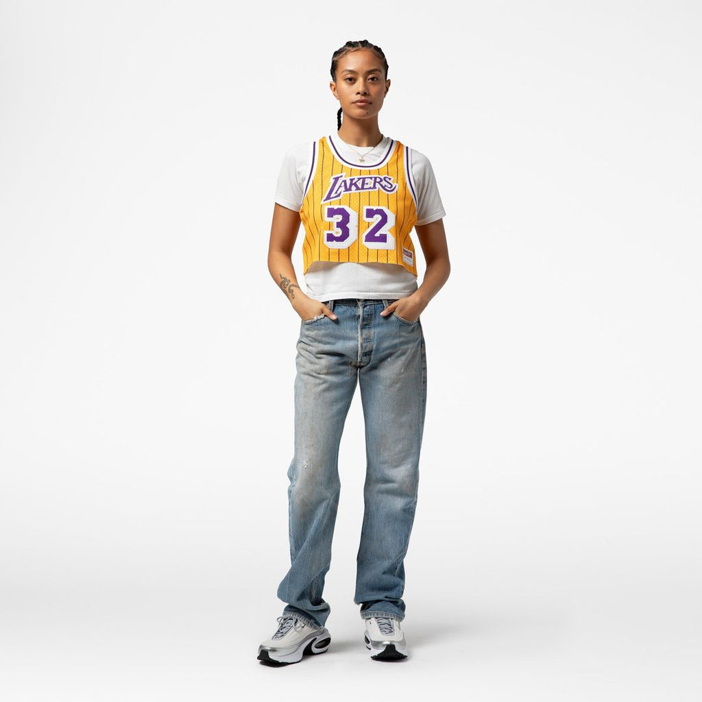 Magic Johnson Los Angeles Lakers Mitchell & Ness x DANNIJO Women's Fashion Cropped Basketball Jersey - Yellow