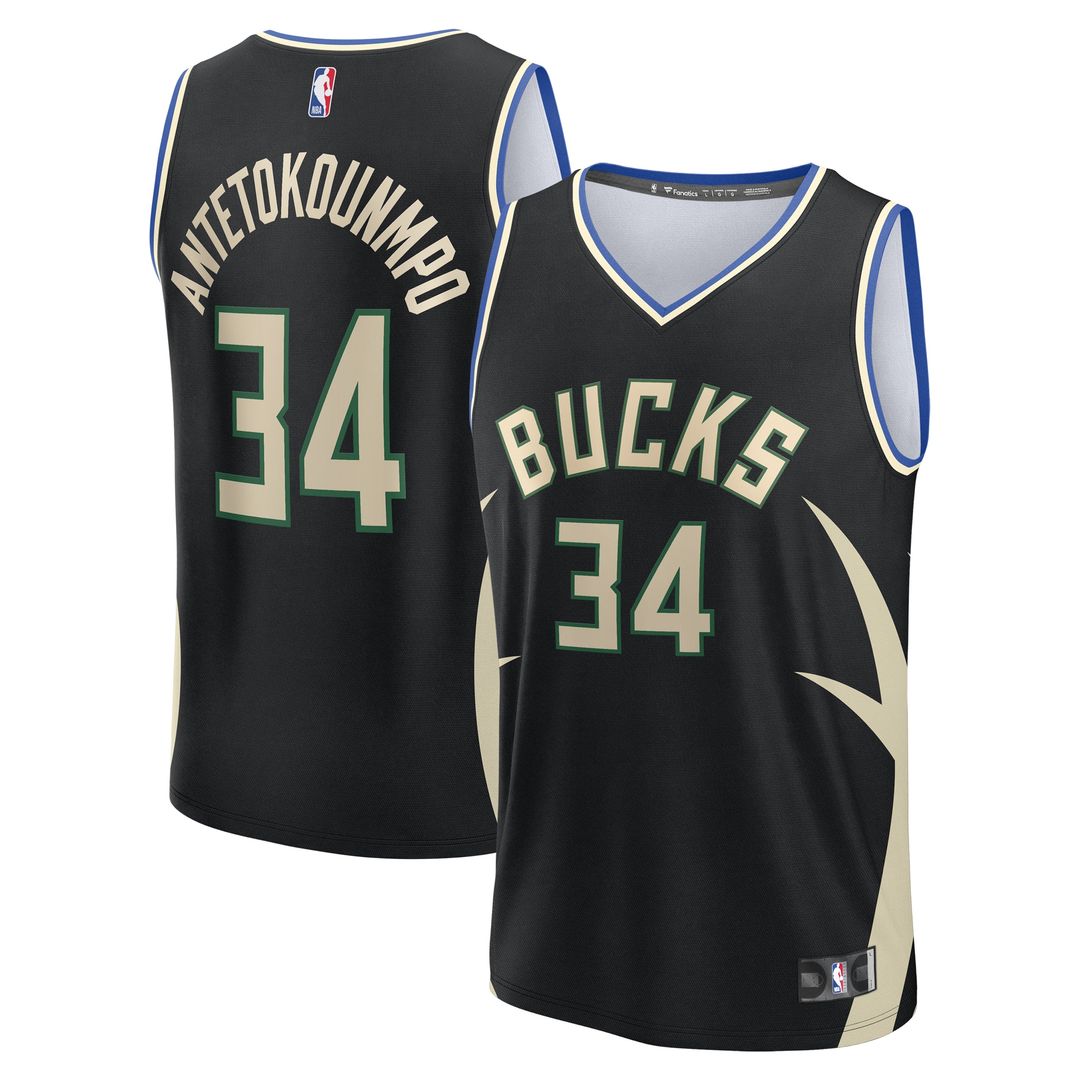 Giannis Antetokounmpo Milwaukee Bucks Fanatics Youth Fast Break Replica Player Jersey - Statement Edition - Black