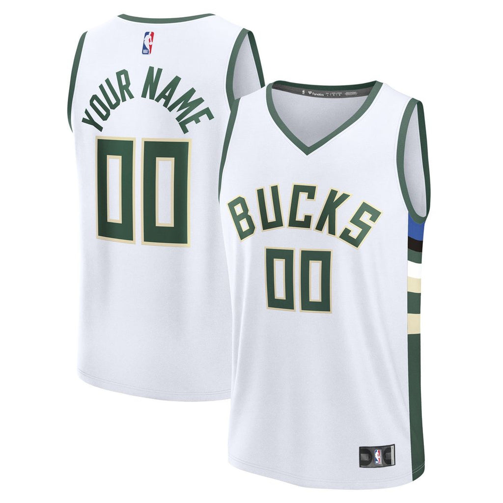 Milwaukee Bucks Fanatics Youth Fast Break Custom Replica Jersey - White  - Association Edition