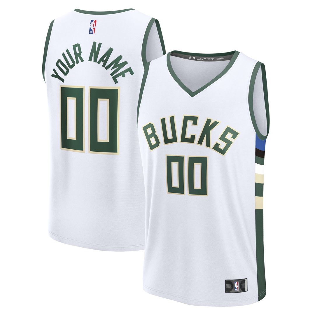 Milwaukee Bucks Fanatics Youth Fast Break Custom Replica Jersey - White  - Association Edition