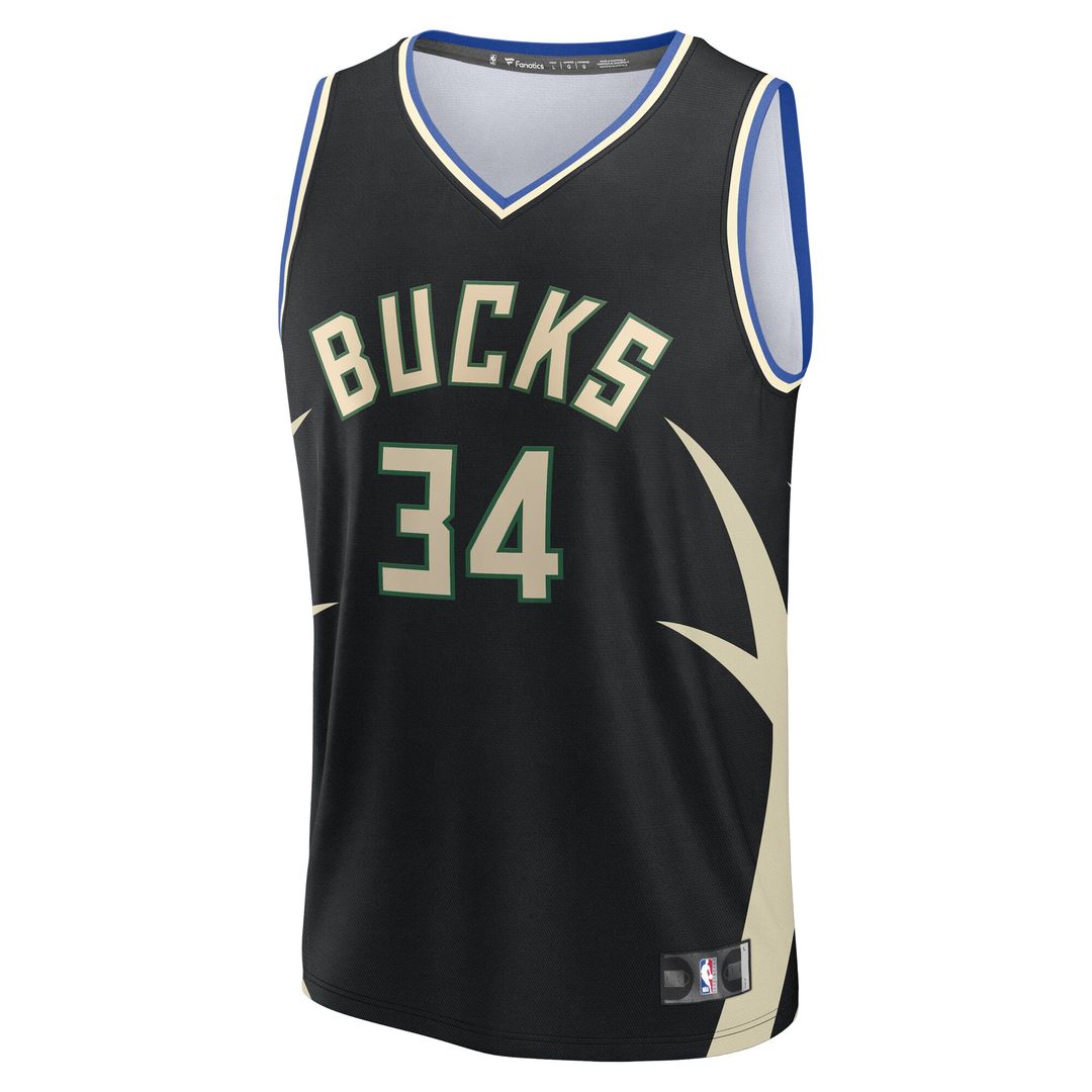 Giannis Antetokounmpo Milwaukee Bucks Fanatics Youth Fast Break Replica Player Jersey - Statement Edition - Black