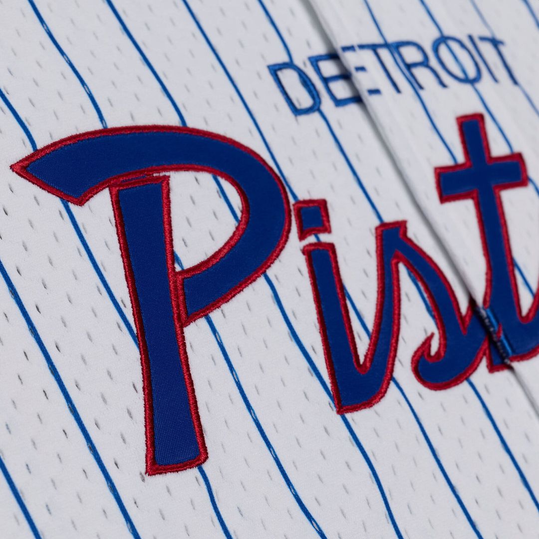 Detroit Pistons Mitchell & Ness Head Coach Pinstripe Mesh Full-Button Baseball Jersey - White