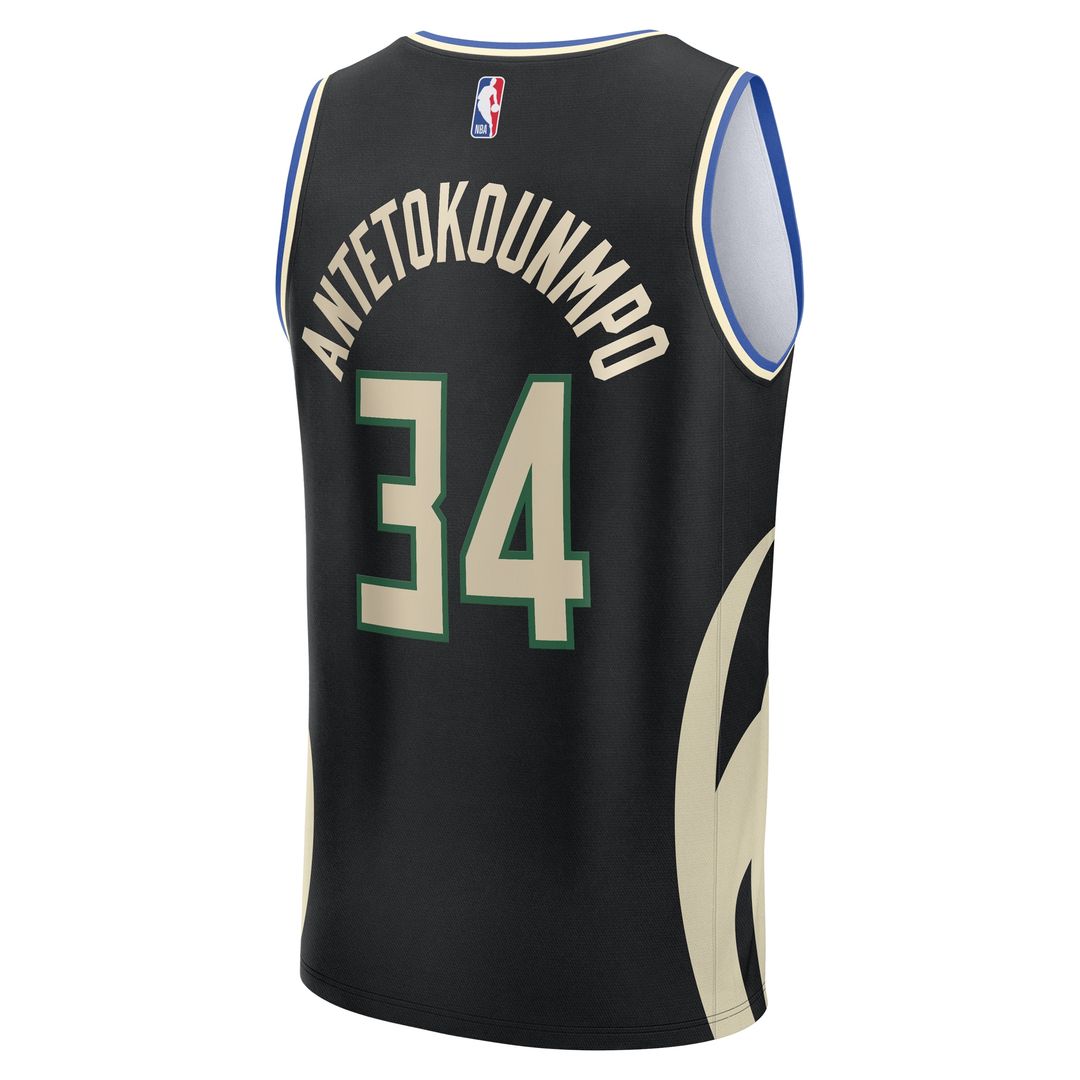 Giannis Antetokounmpo Milwaukee Bucks Fanatics Youth Fast Break Replica Player Jersey - Statement Edition - Black