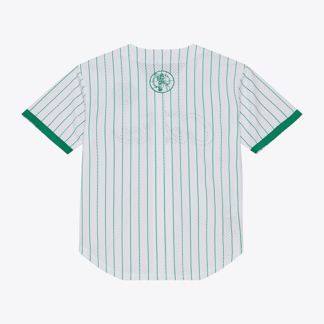 Boston Celtics Mitchell & Ness Head Coach Pinstripe Mesh Full-Button Baseball Jersey - White