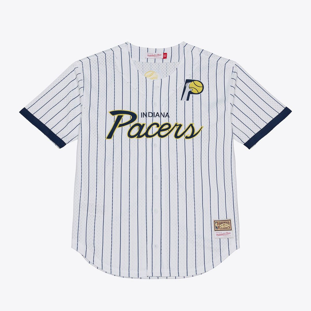 Indiana Pacers Mitchell & Ness Head Coach Pinstripe Mesh Full-Button Baseball Jersey - White