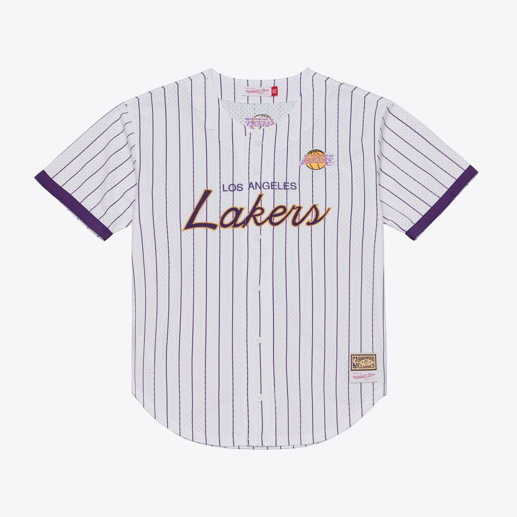 Los Angeles Lakers Mitchell & Ness Head Coach Pinstripe Mesh Full-Button Baseball Jersey - White