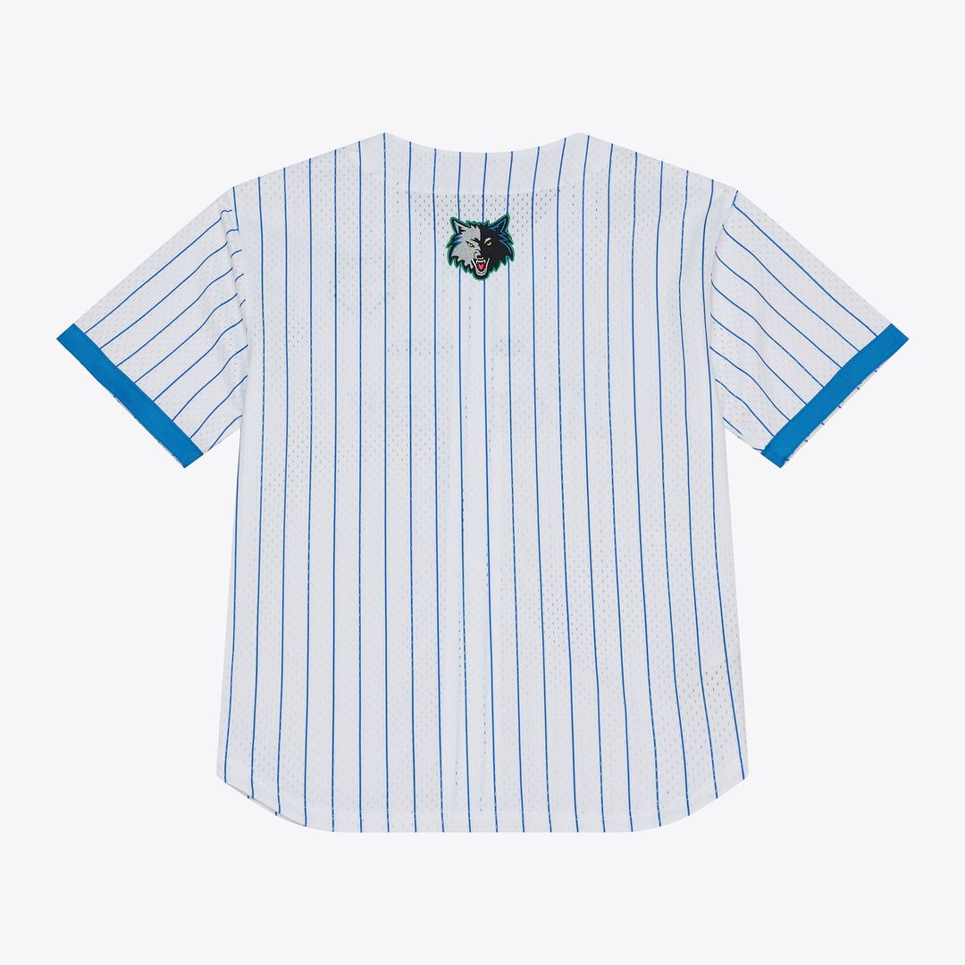 Minnesota Timberwolves Mitchell & Ness Head Coach Pinstripe Mesh Full-Button Baseball Jersey - White