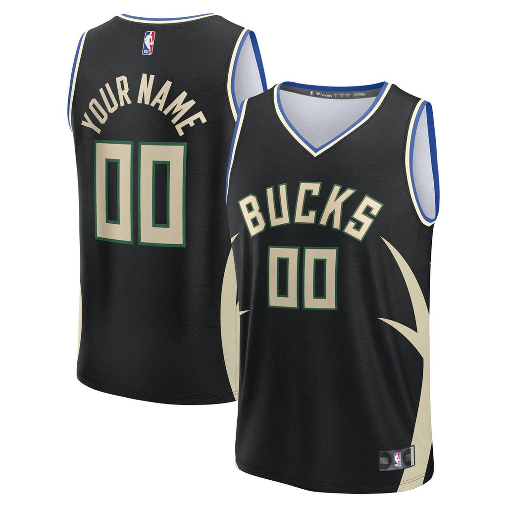 Milwaukee Bucks Fanatics Youth Fast Break Custom Replica Jersey - Black  - Statement Edition
