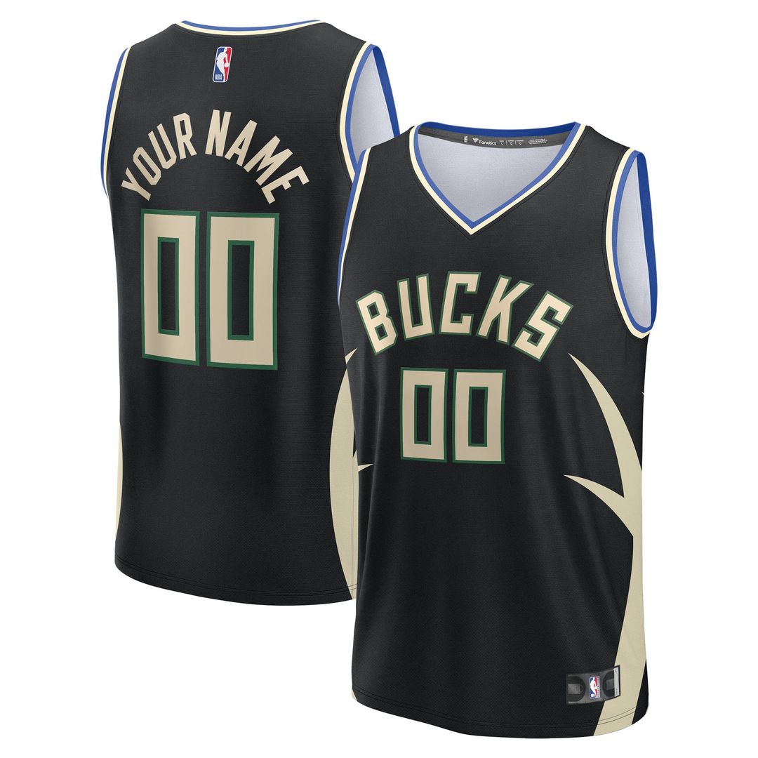 Milwaukee Bucks Fanatics Youth Fast Break Custom Replica Jersey - Black  - Statement Edition