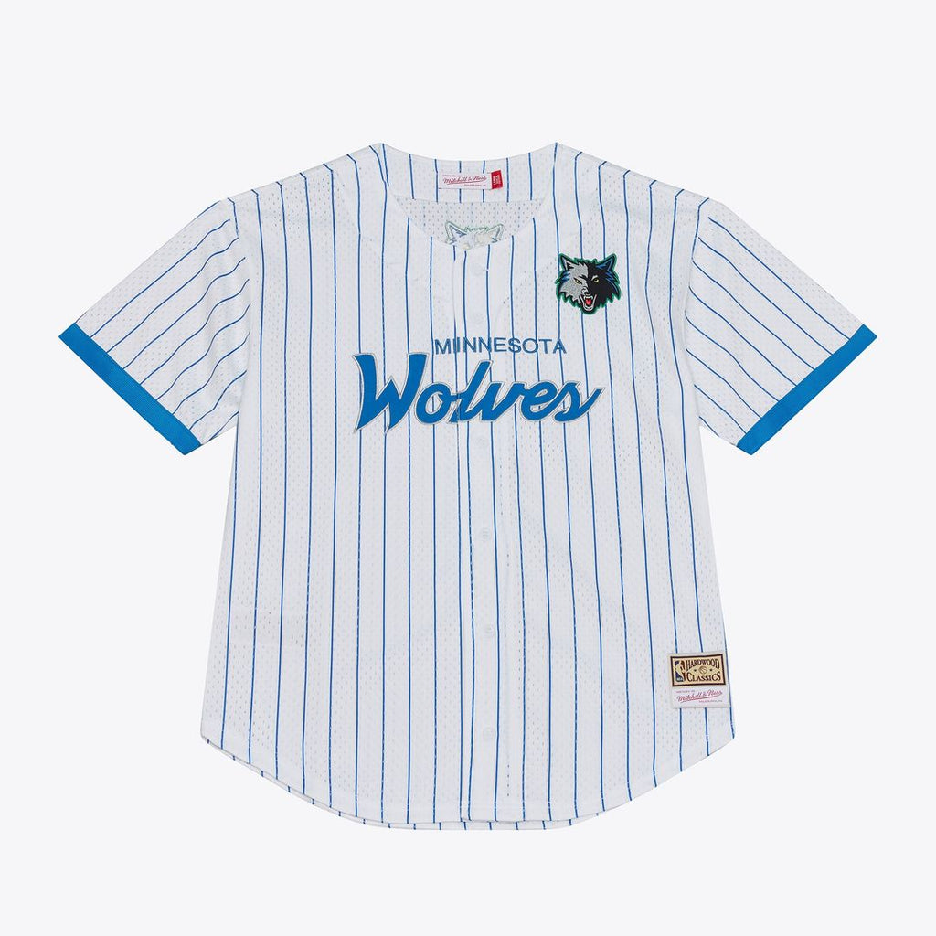 Minnesota Timberwolves Mitchell & Ness Head Coach Pinstripe Mesh Full-Button Baseball Jersey - White