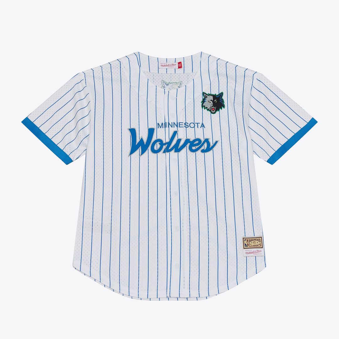 Minnesota Timberwolves Mitchell & Ness Head Coach Pinstripe Mesh Full-Button Baseball Jersey - White