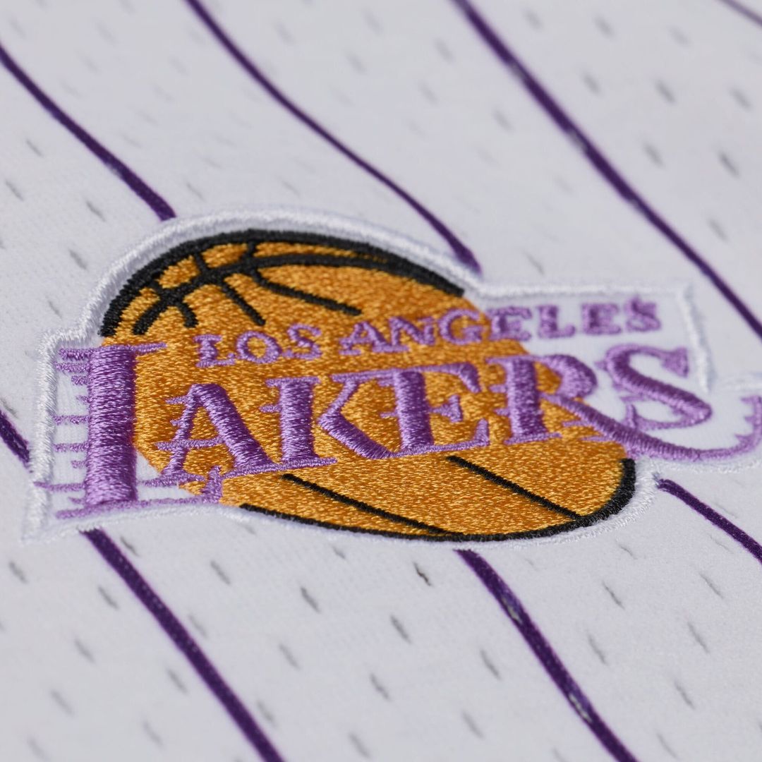 Los Angeles Lakers Mitchell & Ness Head Coach Pinstripe Mesh Full-Button Baseball Jersey - White