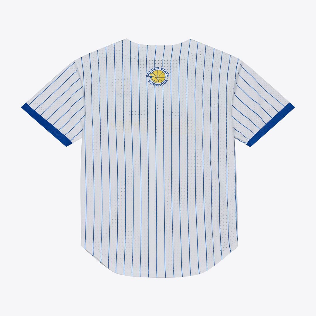 Golden State Warriors Mitchell & Ness Head Coach Pinstripe Mesh Full-Button Baseball Jersey - White