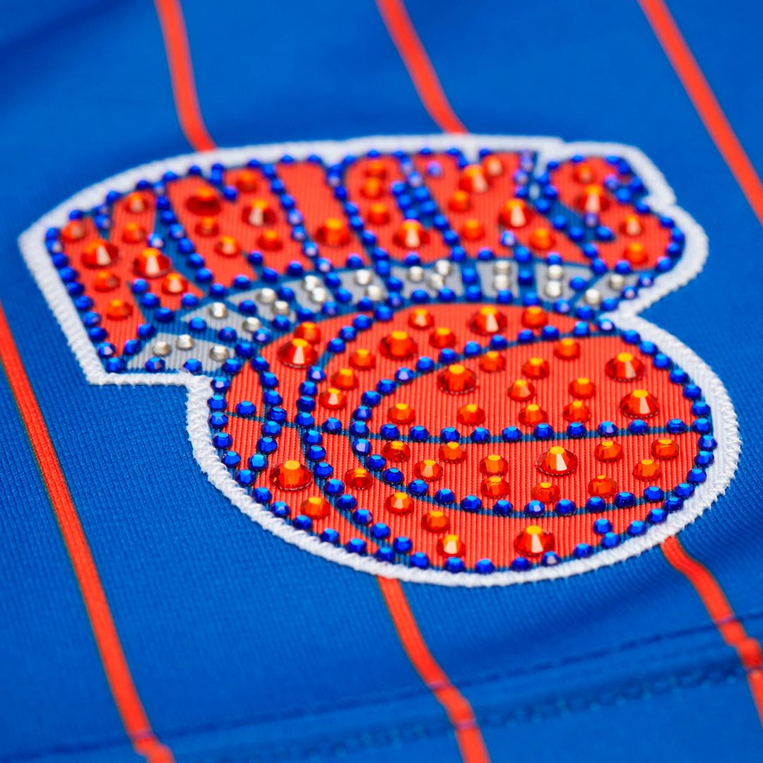Patrick Ewing New York Knicks Mitchell & Ness x DANNIJO Women's Name & Number Cropped Football Jersey - Blue