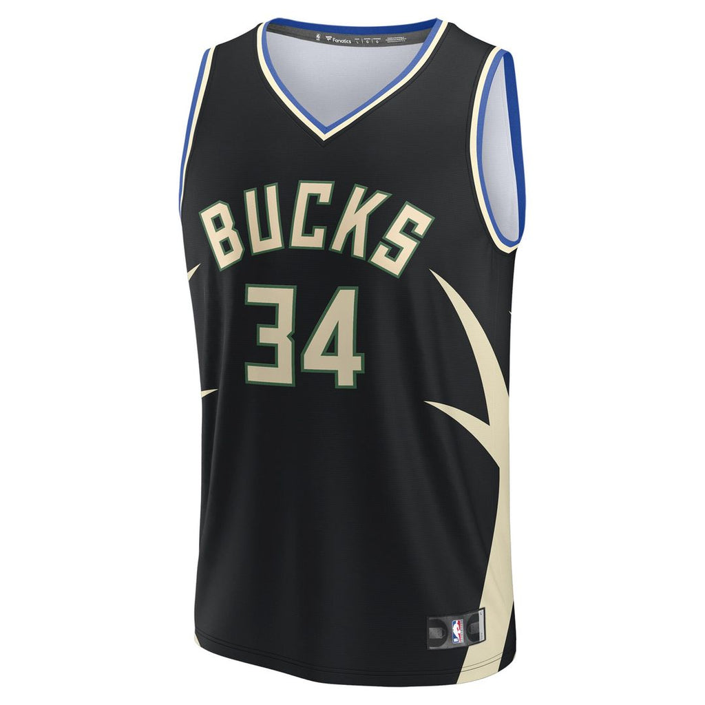 Giannis Antetokounmpo Milwaukee Bucks Fanatics Youth Fast Break Replica Player Jersey - Statement Edition - Black