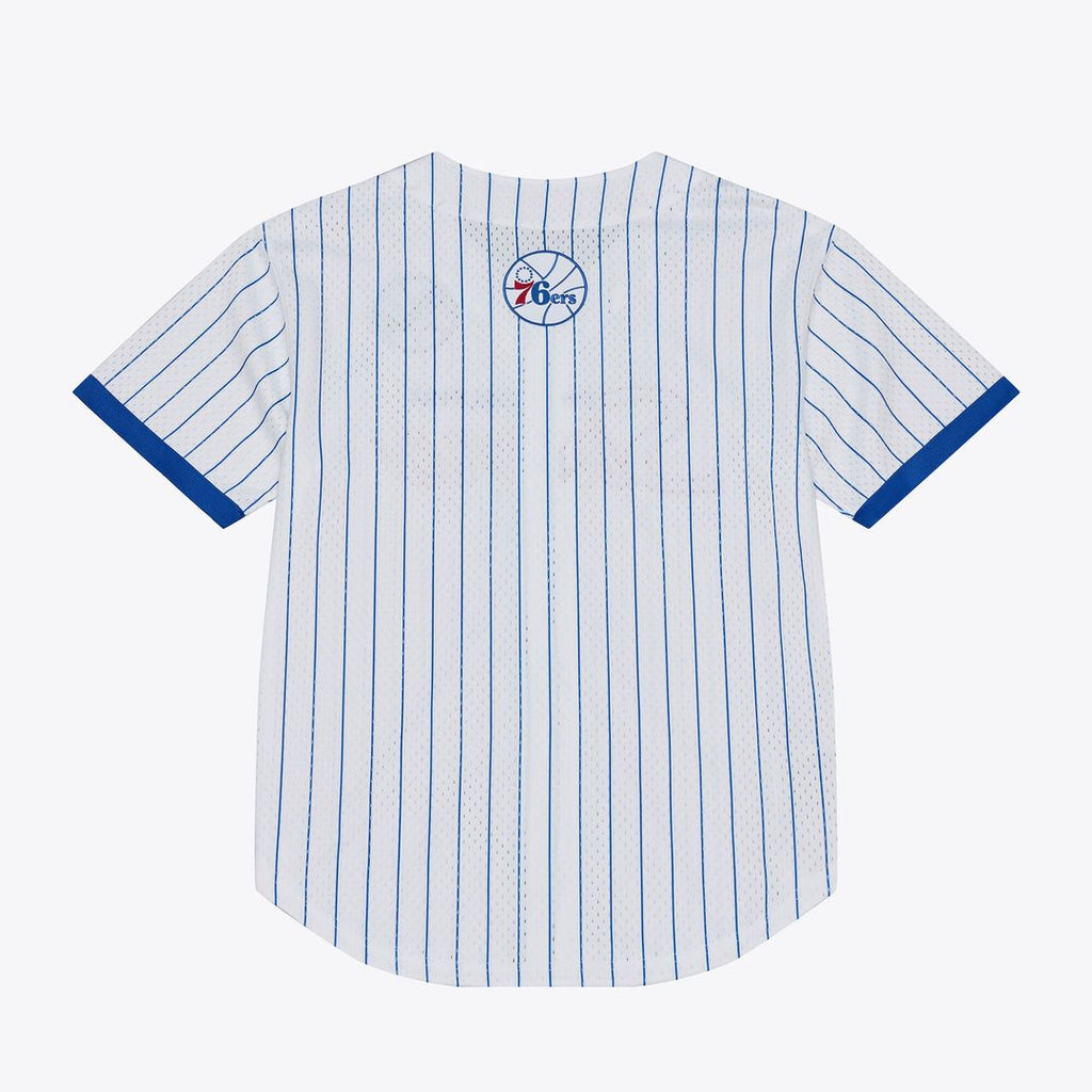 Philadelphia 76ers Mitchell & Ness Head Coach Pinstripe Mesh Full-Button Baseball Jersey - White