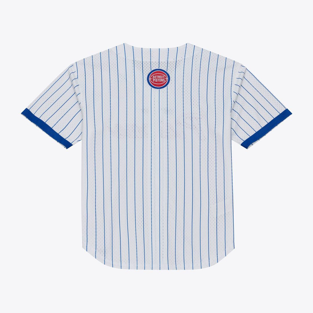 Detroit Pistons Mitchell & Ness Head Coach Pinstripe Mesh Full-Button Baseball Jersey - White