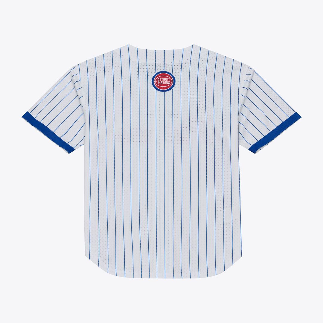 Detroit Pistons Mitchell & Ness Head Coach Pinstripe Mesh Full-Button Baseball Jersey - White