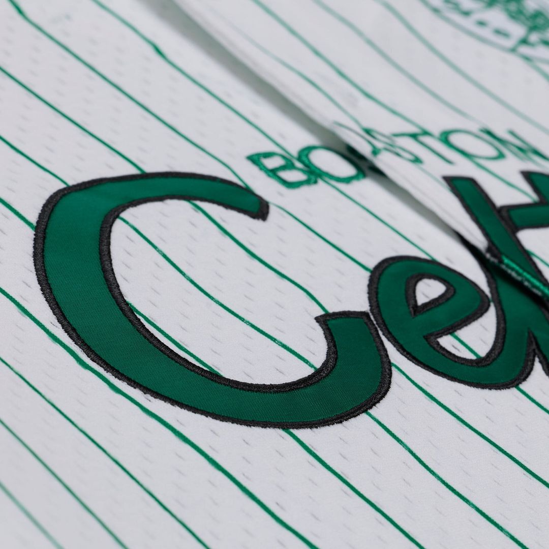 Boston Celtics Mitchell & Ness Head Coach Pinstripe Mesh Full-Button Baseball Jersey - White