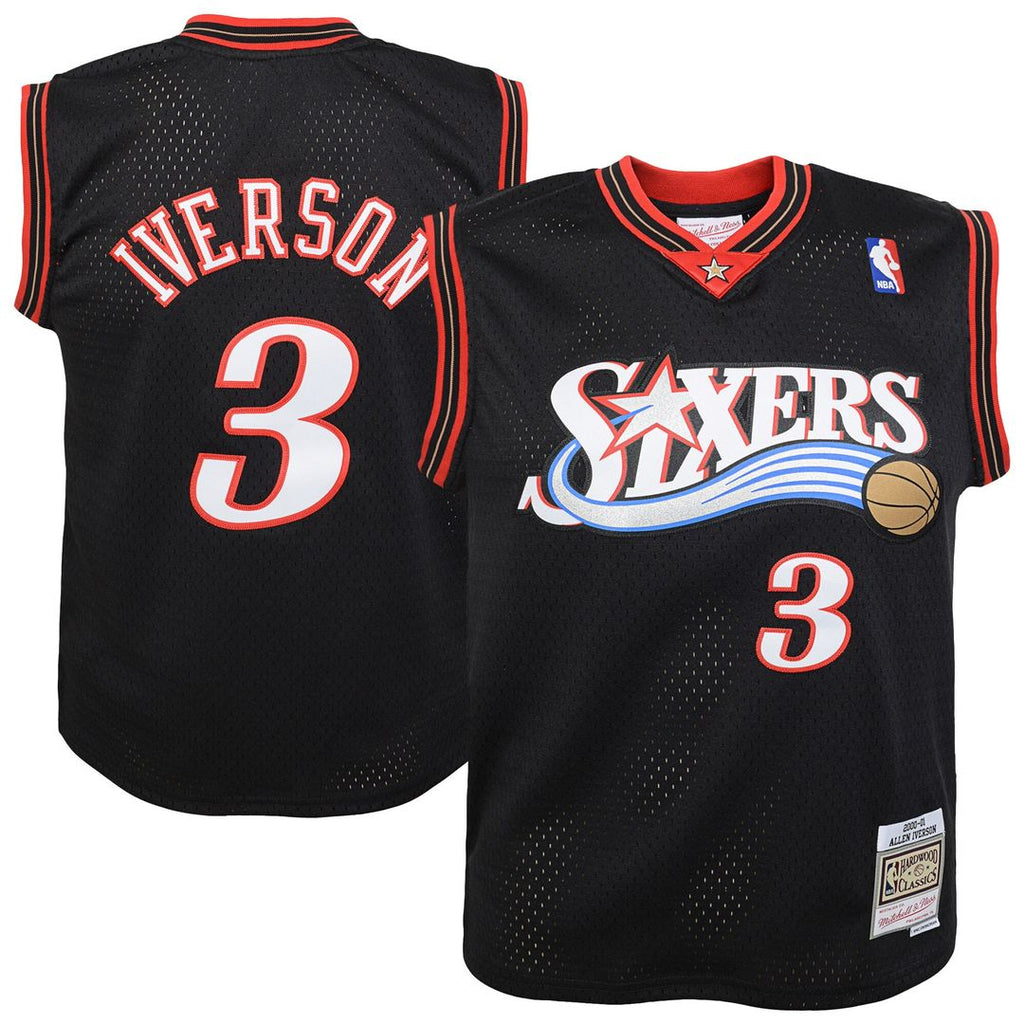 Allen Iverson Philadelphia 76ers Mitchell & Ness Youth 2000-01 Swingman Road Jersey - Black