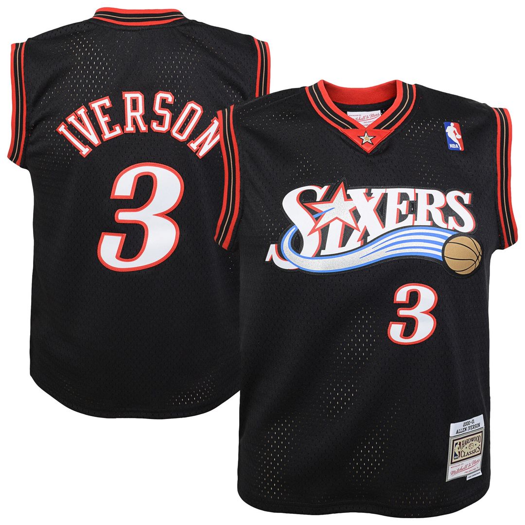 Allen Iverson Philadelphia 76ers Mitchell & Ness Youth 2000-01 Swingman Road Jersey - Black