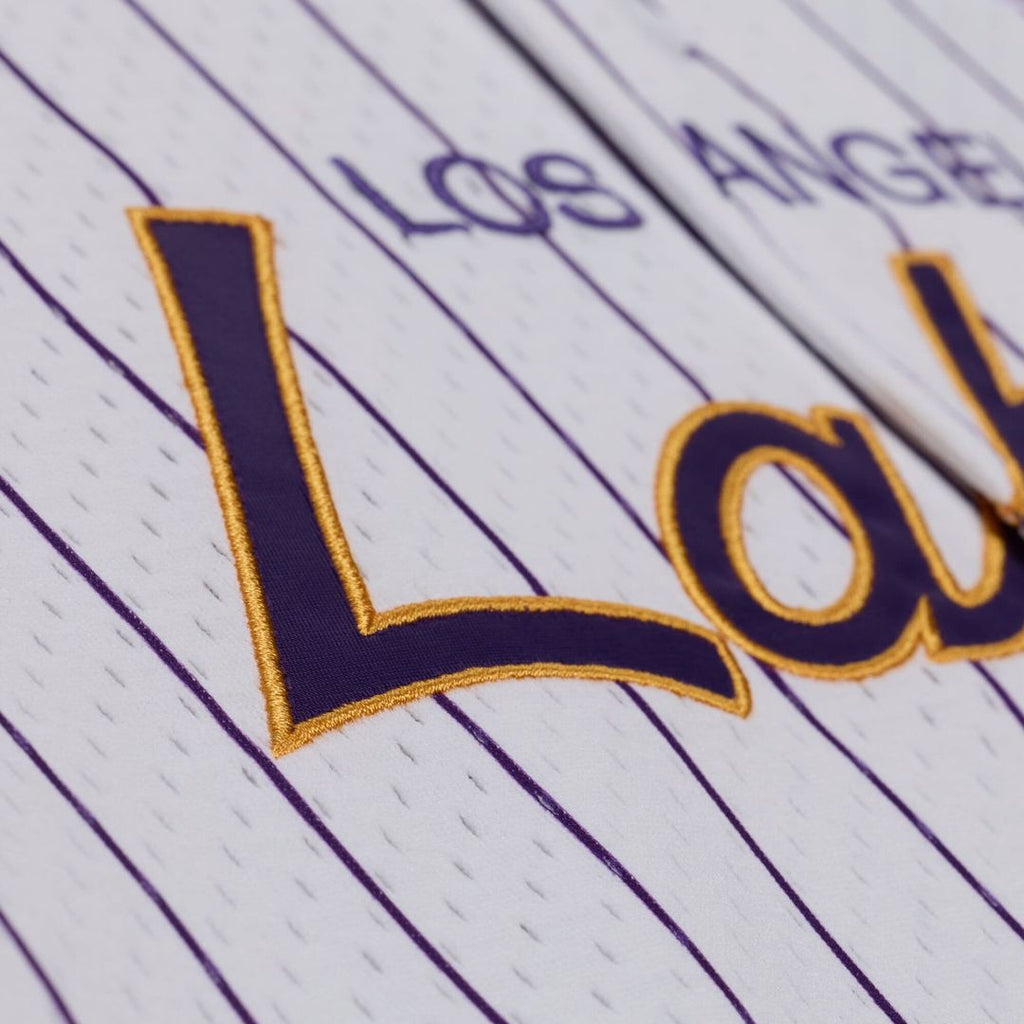 Los Angeles Lakers Mitchell & Ness Head Coach Pinstripe Mesh Full-Button Baseball Jersey - White